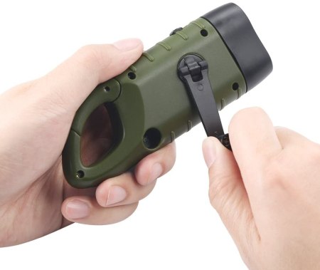 demonstration of a hand crank flashlight