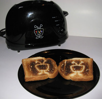 Tivo toaster and two pieces of toast with the Tivo logo
