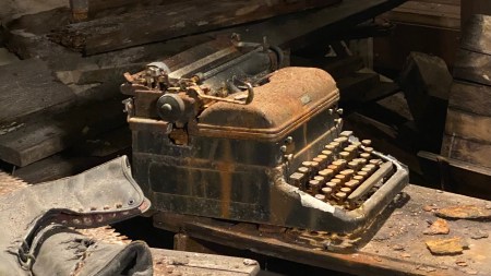 typewriter and old boots