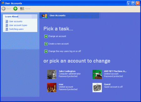 Windows XP account picker screen