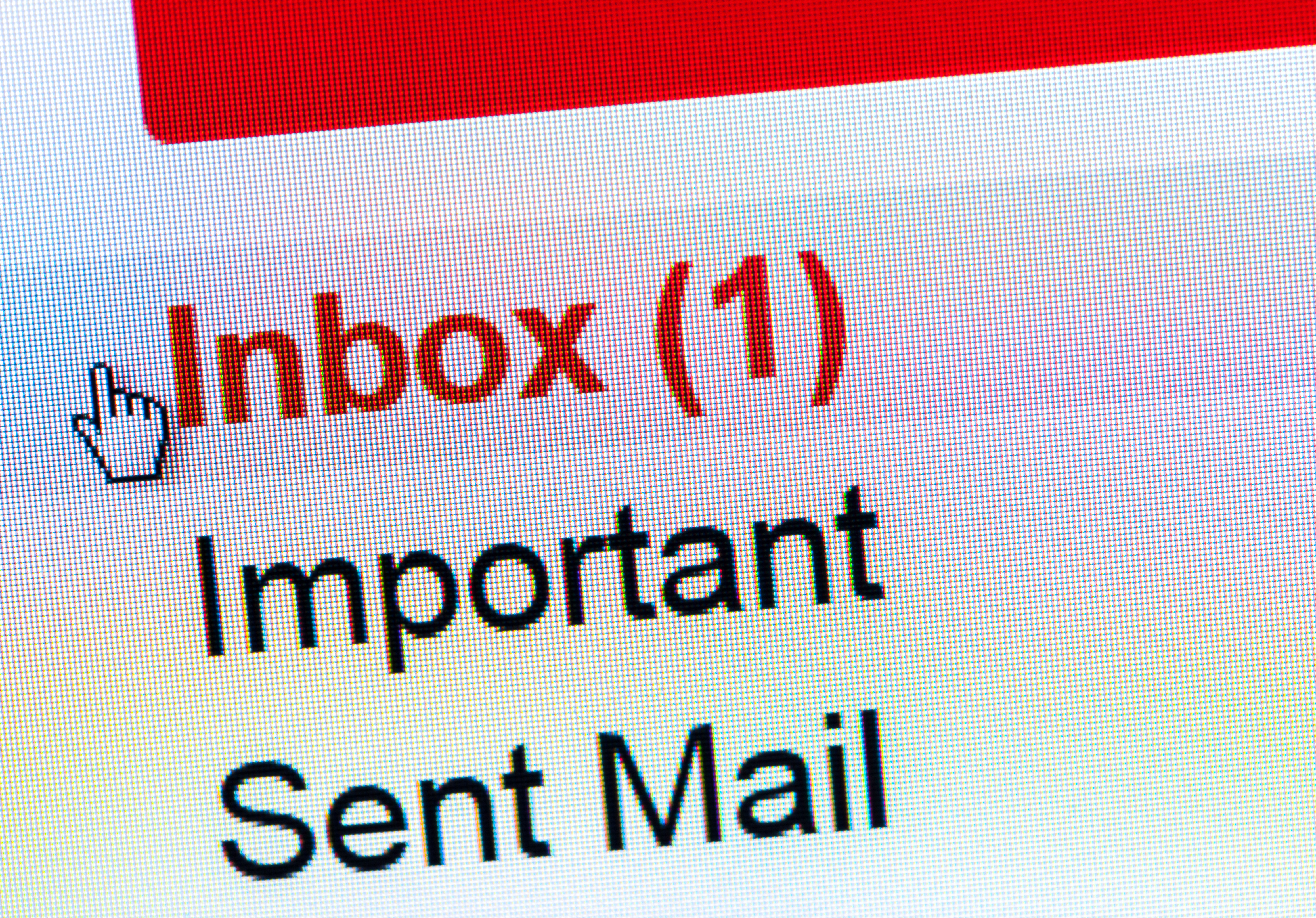 Close up of a screen showing an Inbox link with one new message