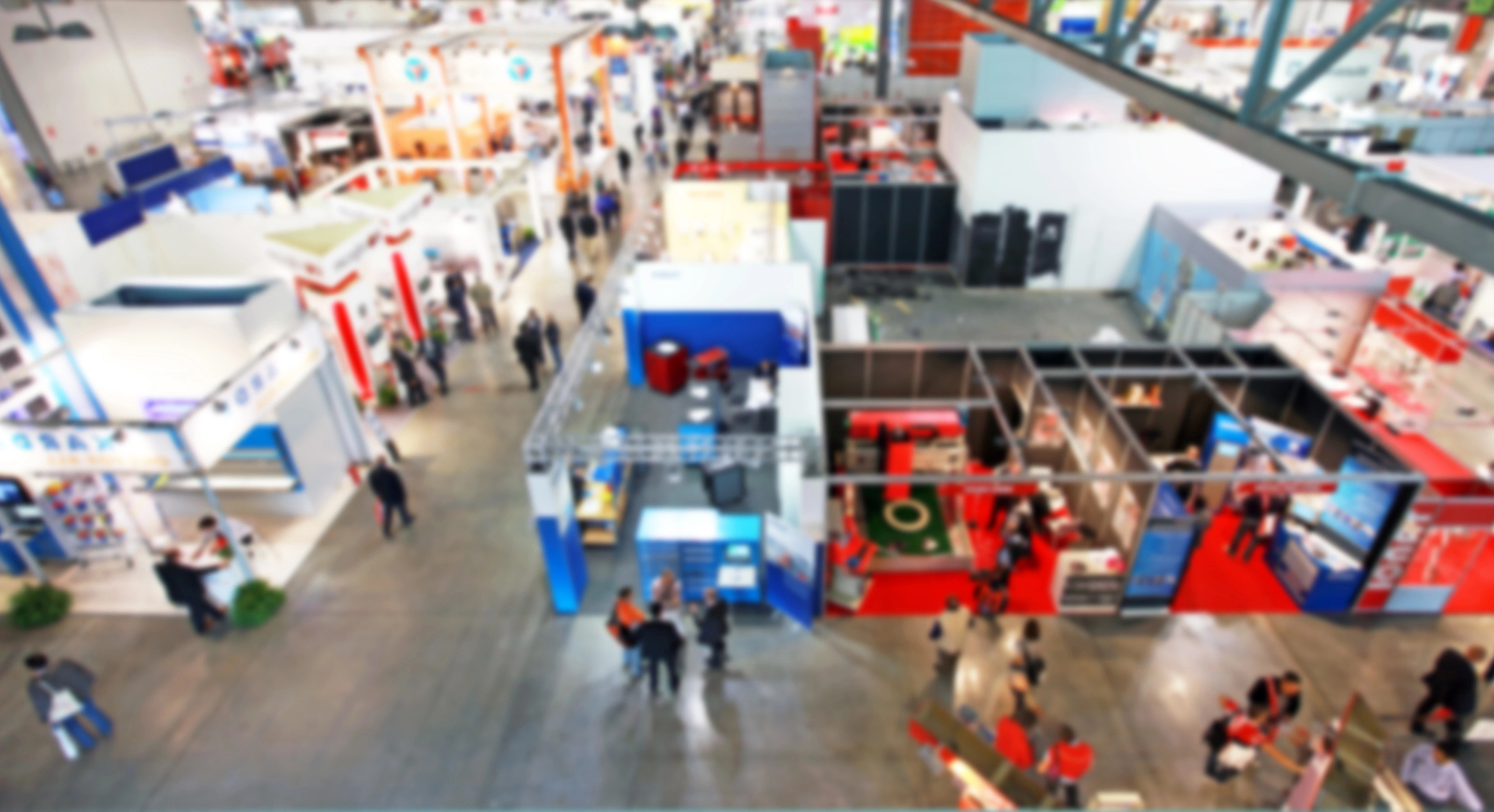 Aerial view of a tradeshow floor blurred intentionally